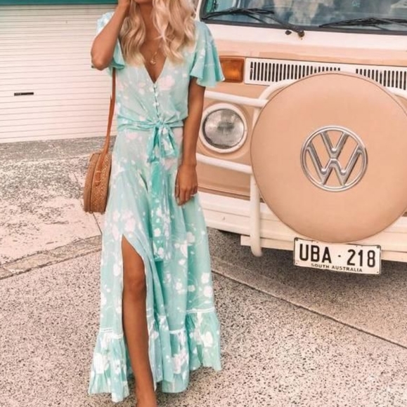 New Kivari Antigua Maxi Skirt Mint Antique Blue S - Picture 3 of 11